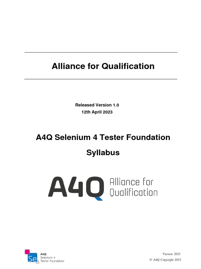A4Q Selenium 4 Tester Foundation | PDF | Software Testing | Selenium ...
