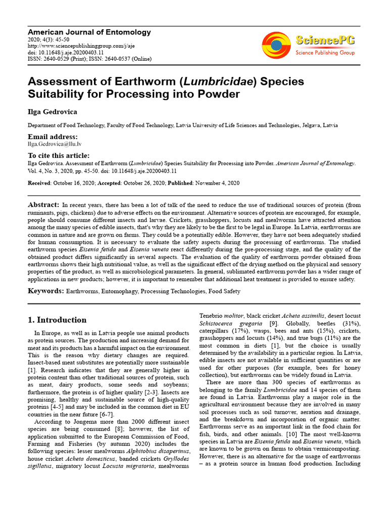 Earthworm Species for Protein Powder | PDF | Analysis Of Variance ...