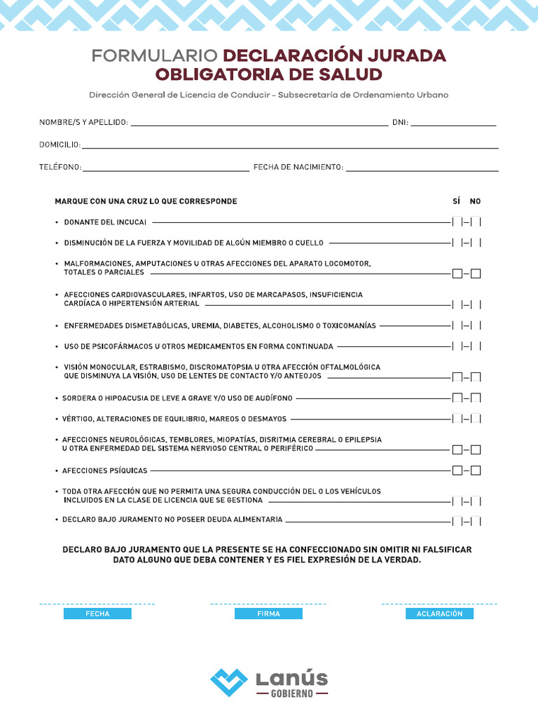 Declaracion Jurada De Salud Fisica Y Mental