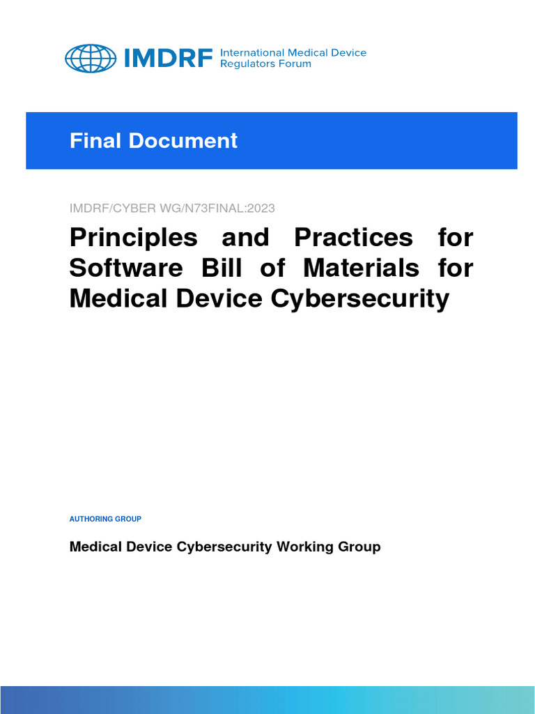 Principles and Practices For Software Bill of Materials For Medical Device  Cybersecurity (N73) | PDF | Computer Security | Security