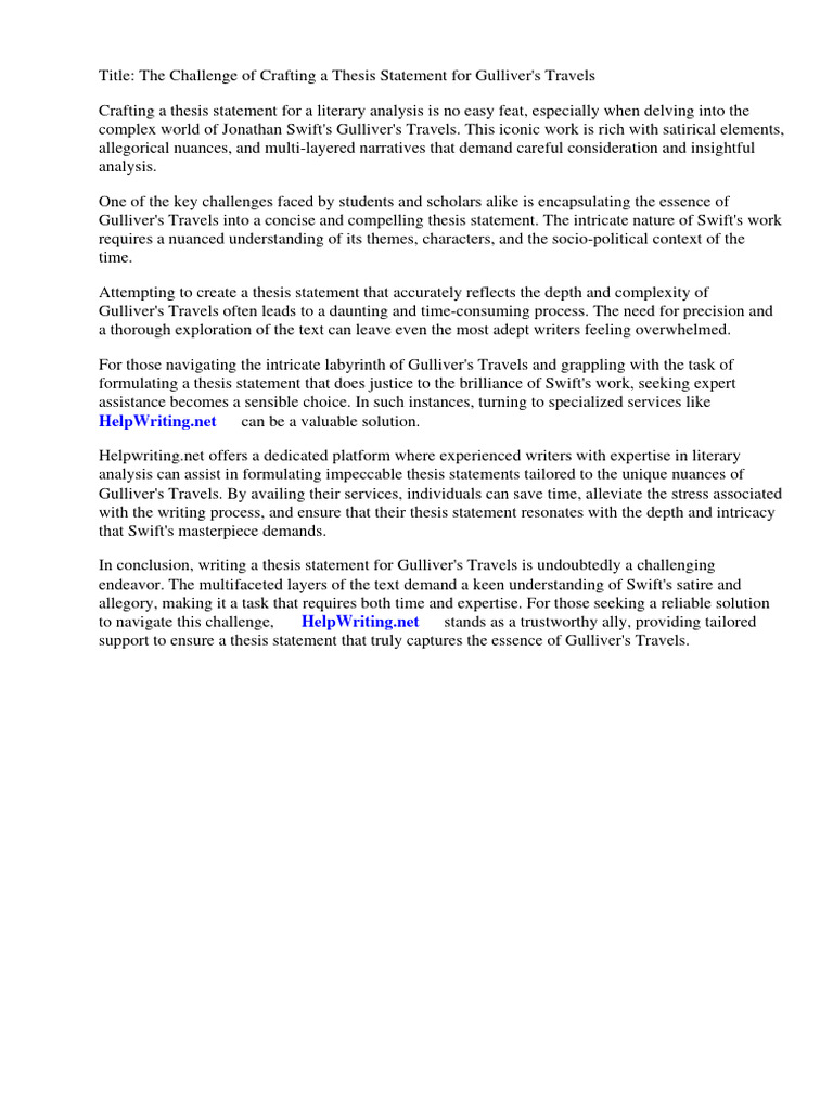Thesis Statement Examples For Gullivers Travels Pdf Gullivers 