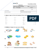 Ficha de Verificação de Conhecimentos de 1º Ano - Português - 1ºperíodo