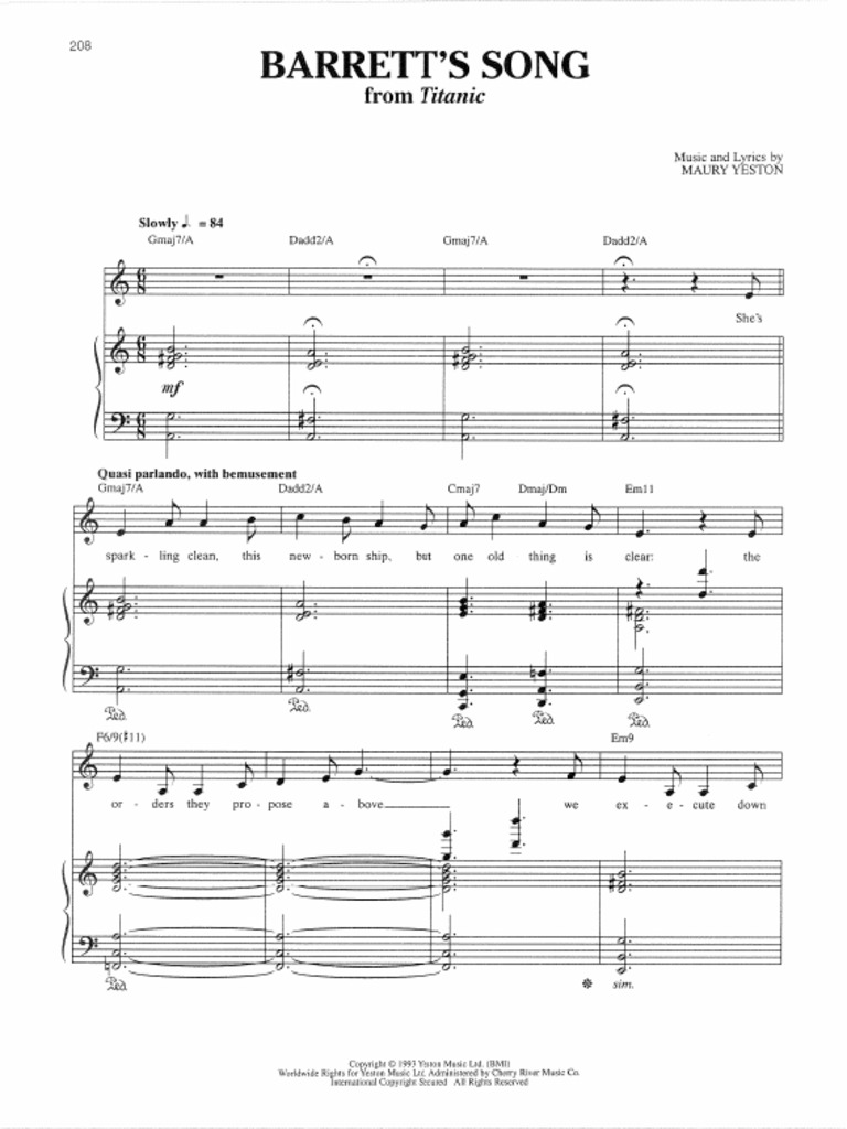 Barrett's Song (from 'Titanic') PDF