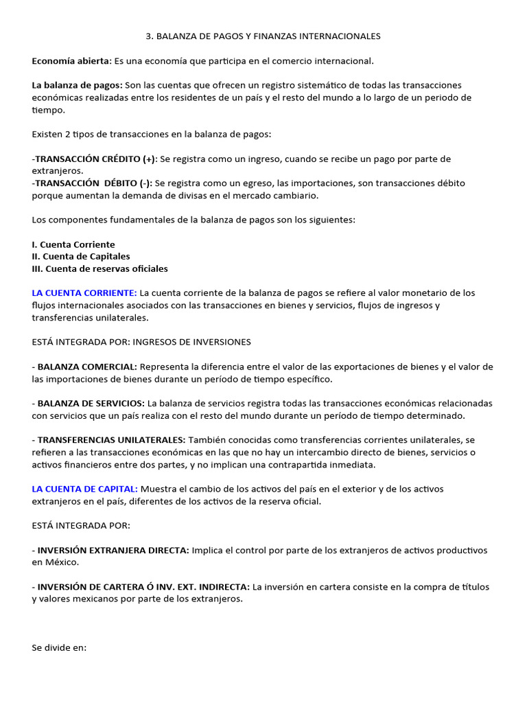 BALANZA DE PAGOS Y FINANZAS INTERNACIONALES | PDF | Balance de pagos ...