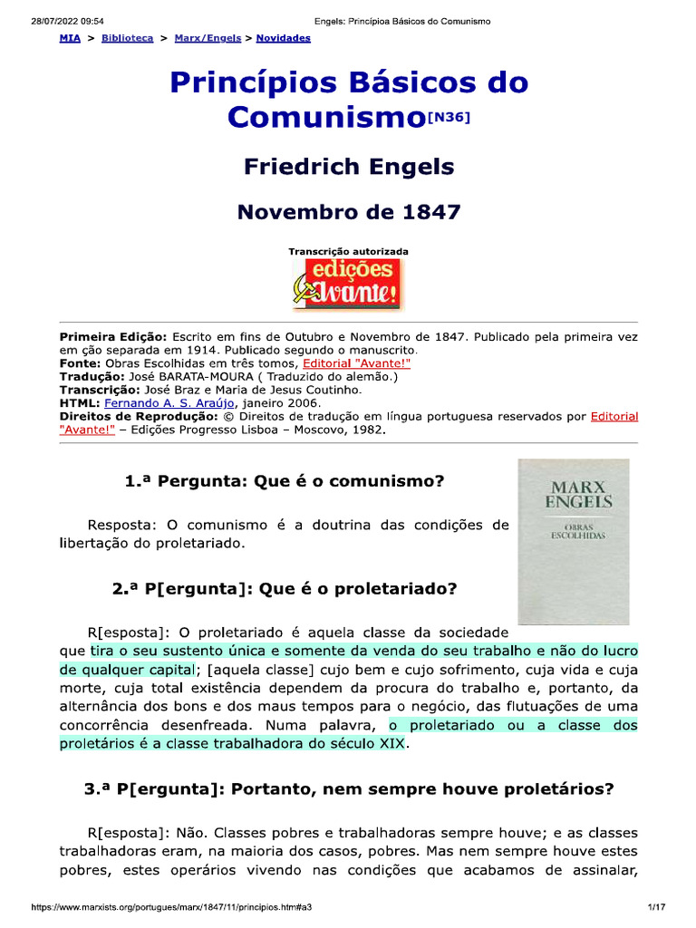 Engels, Friedrich - Princípios Básicos Do Comunismo | PDF