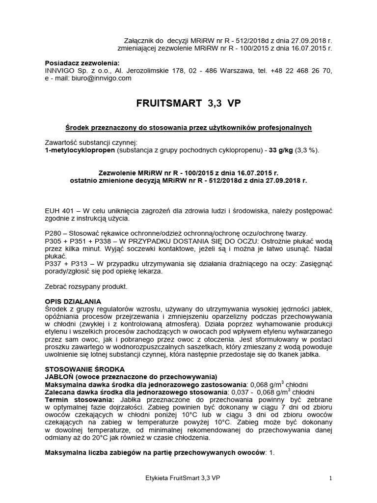 FruitSmart 3,3 VP - ET 27-09-2018 | PDF