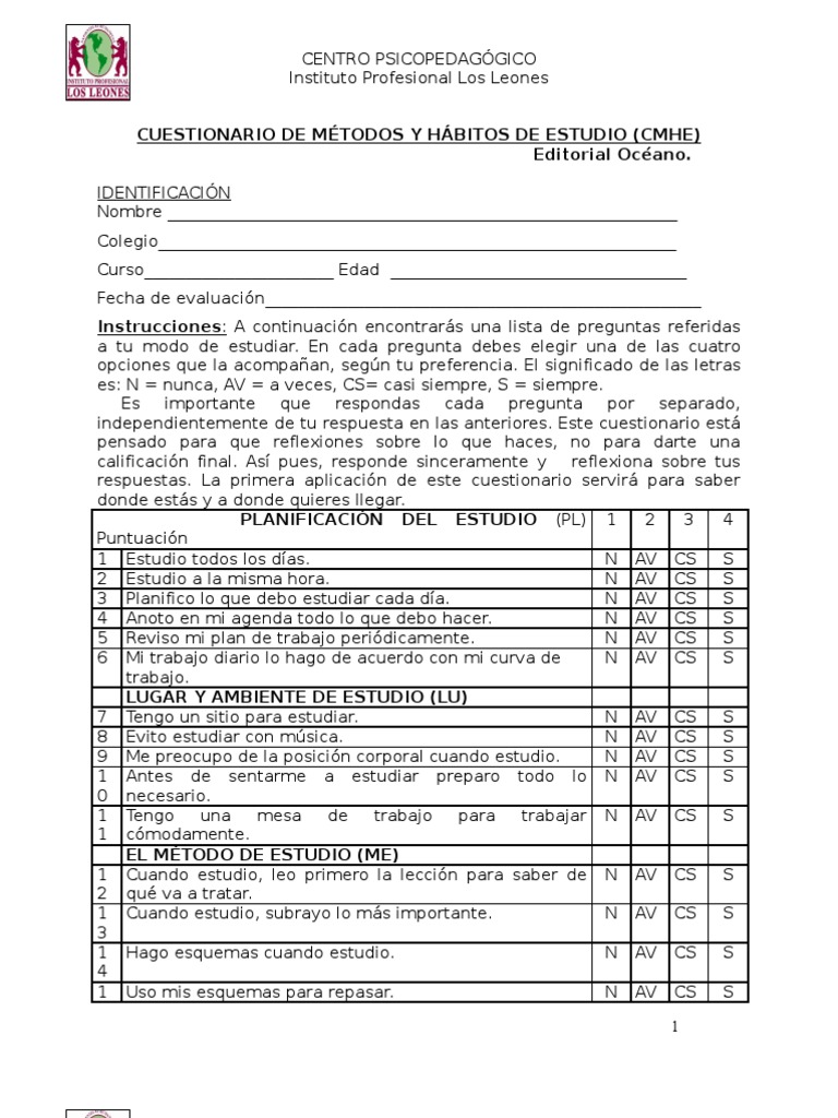 C M H e | PDF | Cuestionario | Prueba (evaluación)