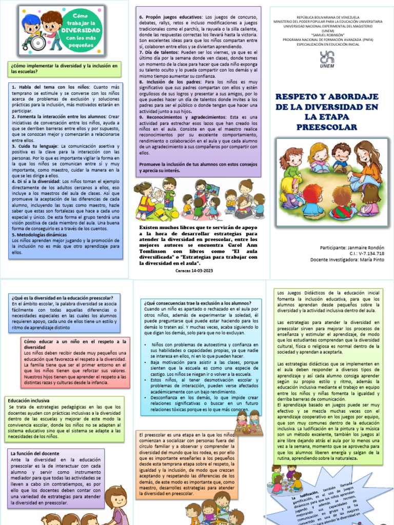 Diversidad e Inclusión en Preescolar | PDF | Aprendizaje | Educación de ...