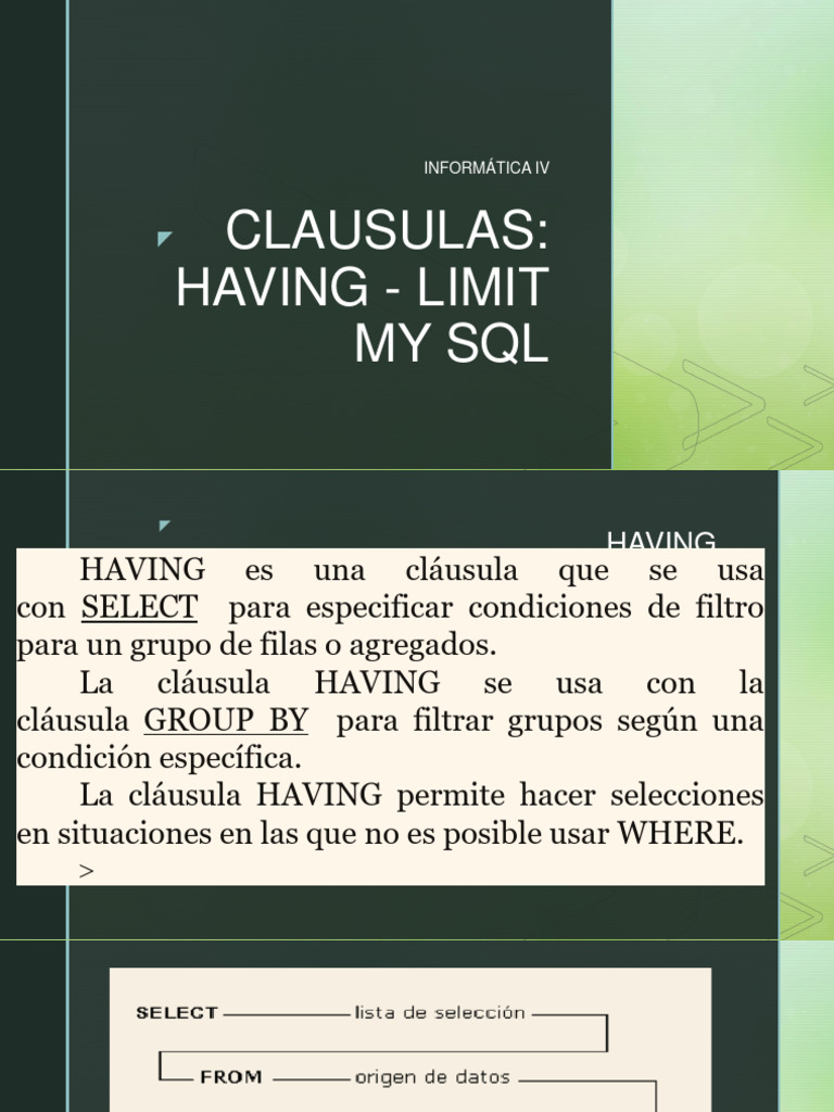 Uso de HAVING en SQL y ejemplos | PDF | SQL | Desarrollo de software