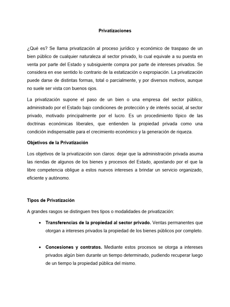 Tipos y efectos de la privatización | PDF | Privatización | Business