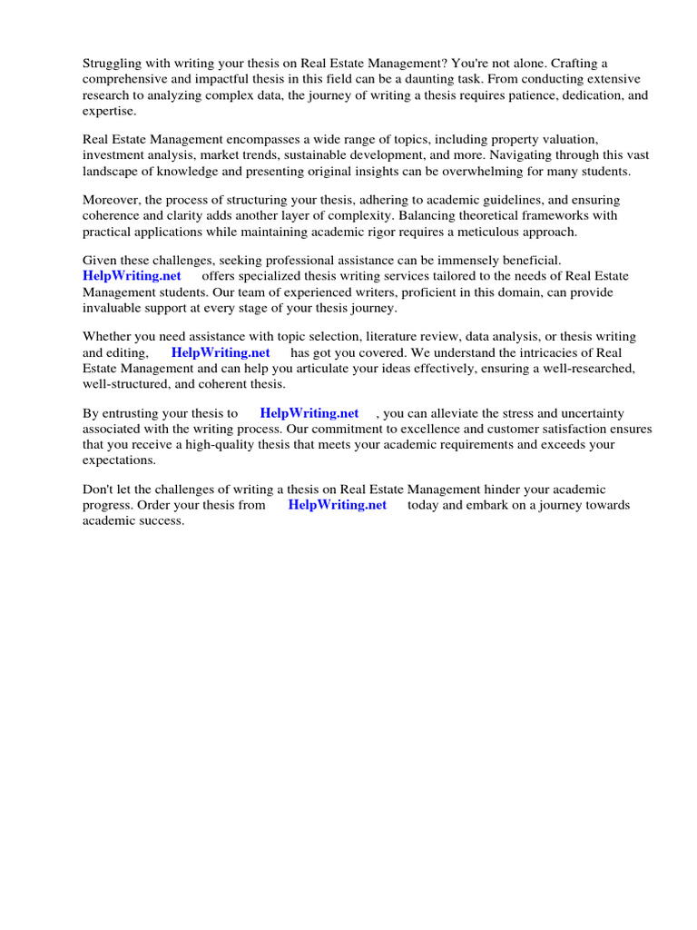 Thesis Real Estate Management PDF Investing Valuation (Finance)
