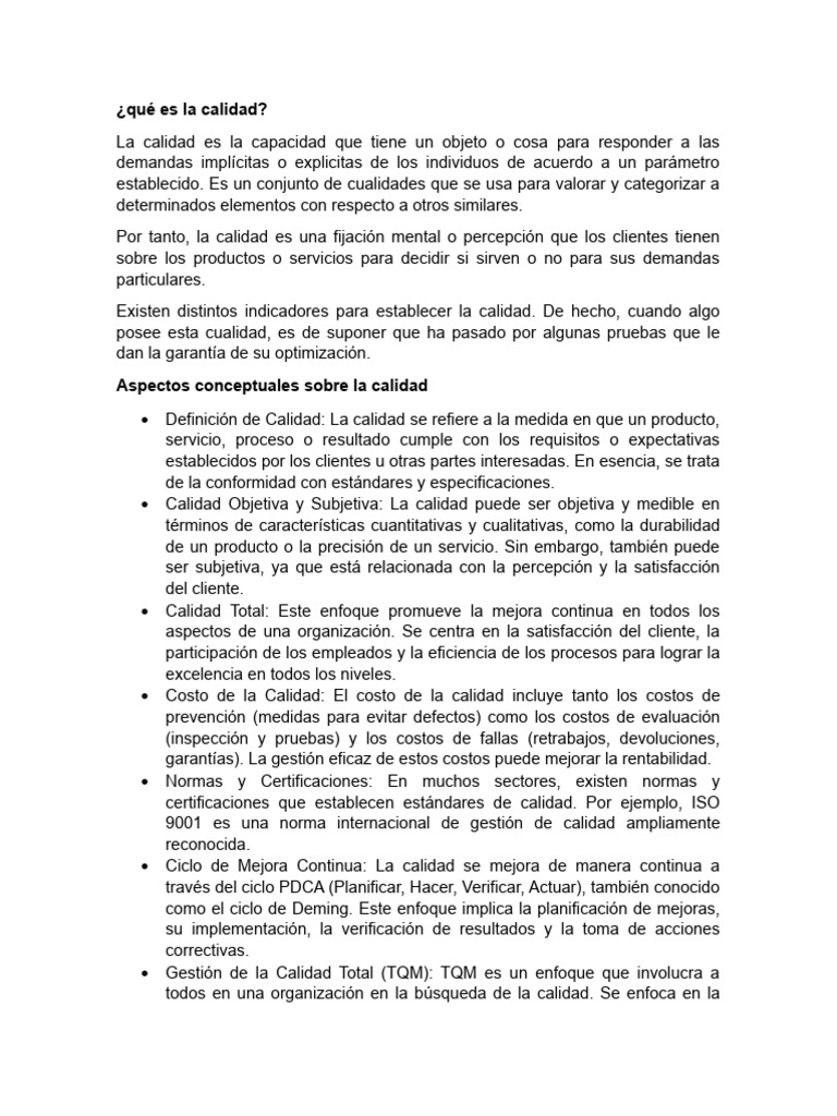 Definición y Dimensiones de la Calidad | PDF | Calidad (comercial ...