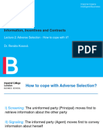 Information, Incentives and Contracts: Lecture 2: Adverse Selection - How To Cope With It?