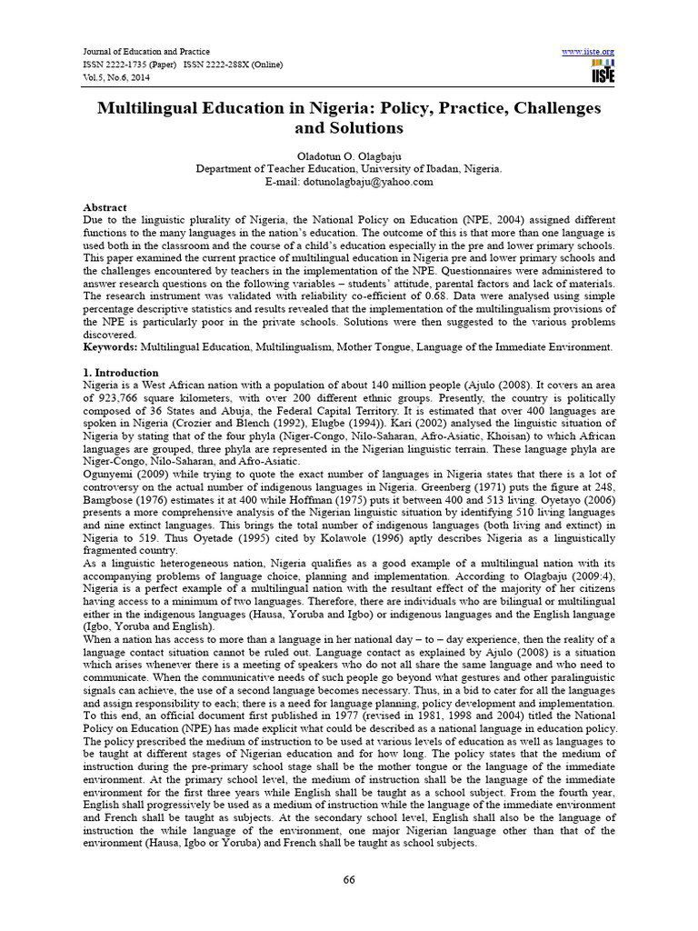 Multilingual Education Challenges in Nigeria | PDF | Multilingualism ...