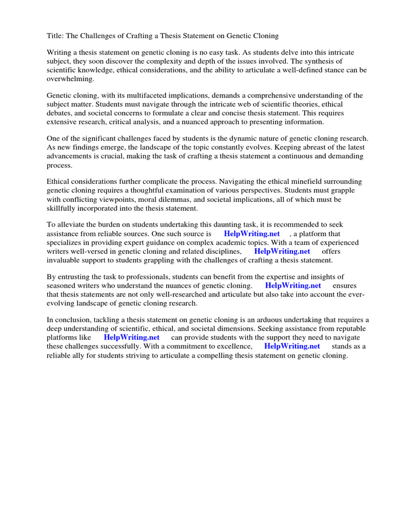 Thesis Challenges in Genetic Cloning | PDF | Molecular Cloning | Cloning