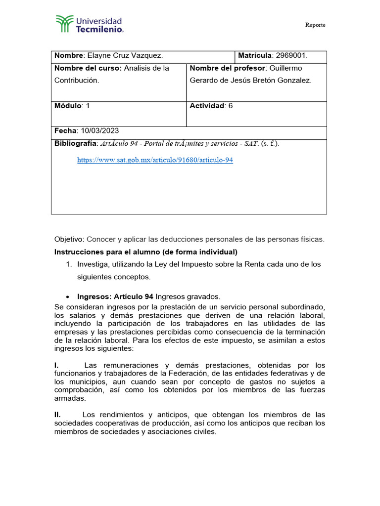 Deducciones Personales en ISR 2023 | PDF | Impuesto sobre la renta ...