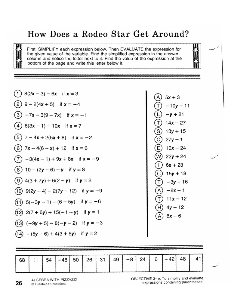 Rodeo Star Neg Number Substitution Puzzle PDF