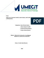 Ensayo-Origen de La Educación Desde La Edad Antigua, Edad Media, Edad Moderna y Edad Contemporánea