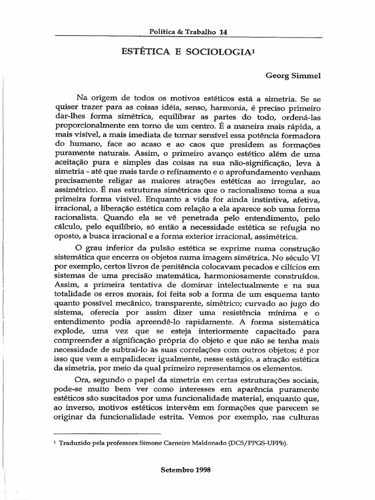 Estética e Sociologia - Simmel | PDF