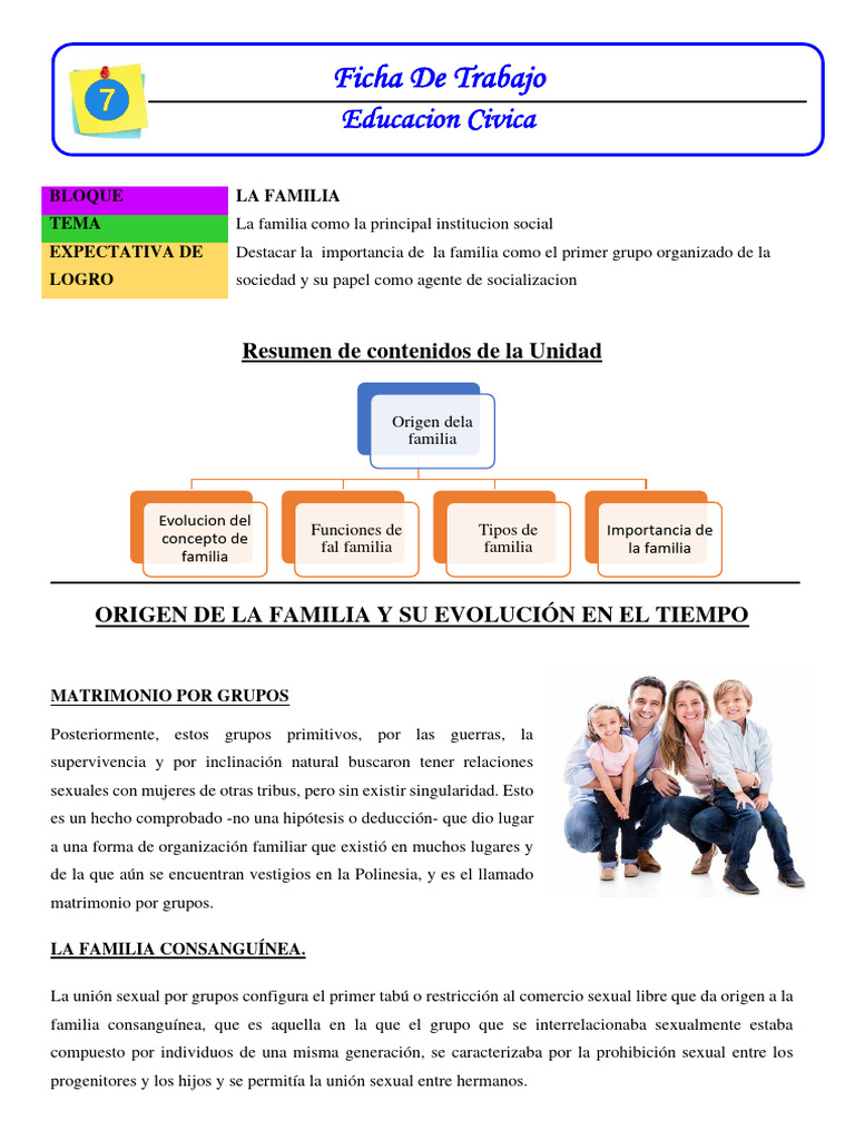 Ficha de Trabajo: La Familia en Cívica | PDF | Familia | Matrimonio