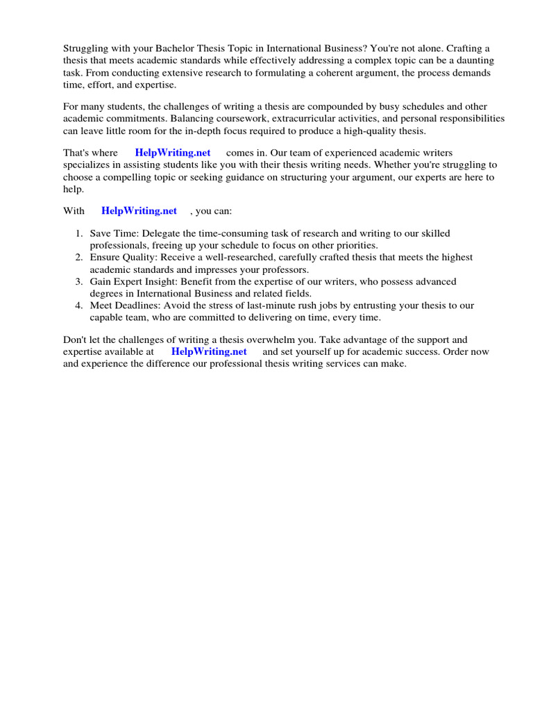 Bachelor Thesis Topic International Business Download Free PDF Option (Finance) Thesis