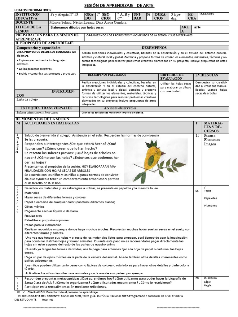 SESIÓN DE APRENDIZAJE ARTE | PDF | Aprendizaje | Evaluación