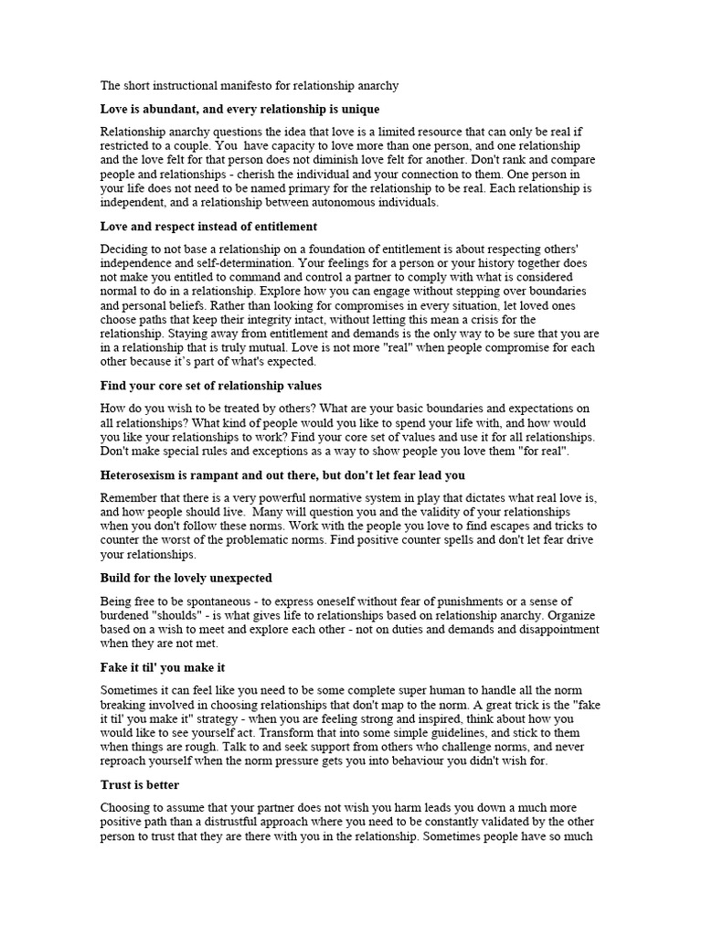 The Short Instructional Manifesto For Relationship Anarchy PDF Love