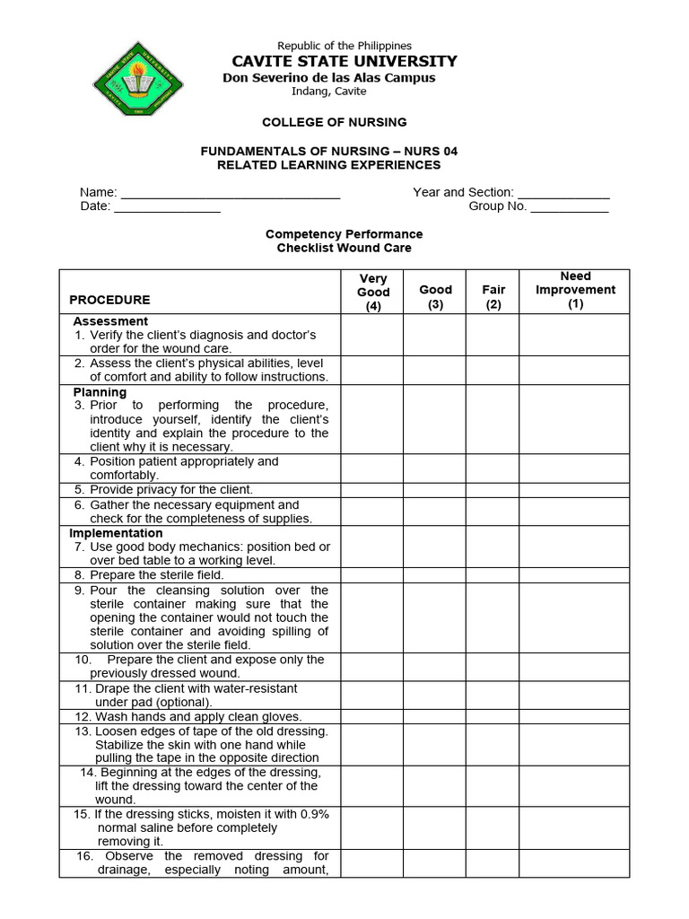 Wound Care Competency Checklist | PDF | Wound | Health Care