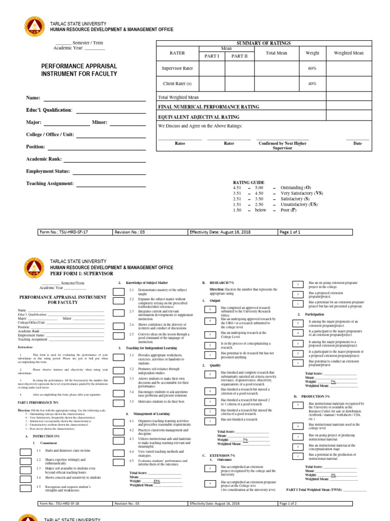 Faculty Performance Appraisal Form | PDF