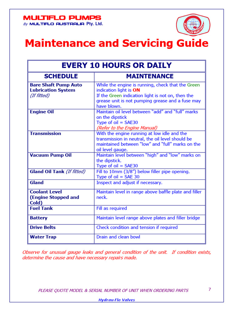 Multiflo Pumps Maintenance Guide | PDF | Pump | Automatic Transmission