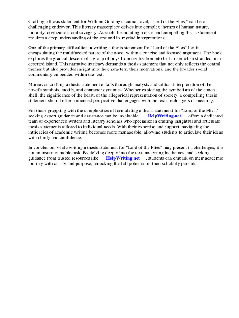 Thesis Statement Ideas for Lord of the Flies PDF