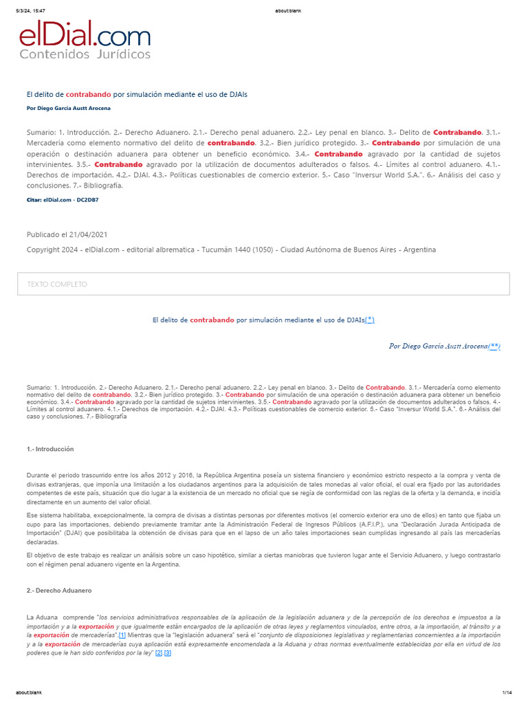Contrabando y DJAIs en Argentina | PDF | aduana | Derecho penal