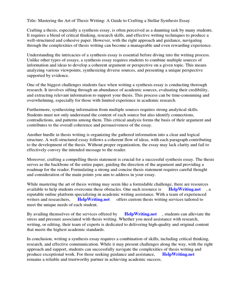 How To Write A Synthesis Essay Example | PDF | Essays | Critical Thinking