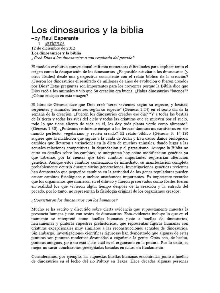 Los Dinosaurios y La Biblia | PDF | Dinosaurios | Evolución
