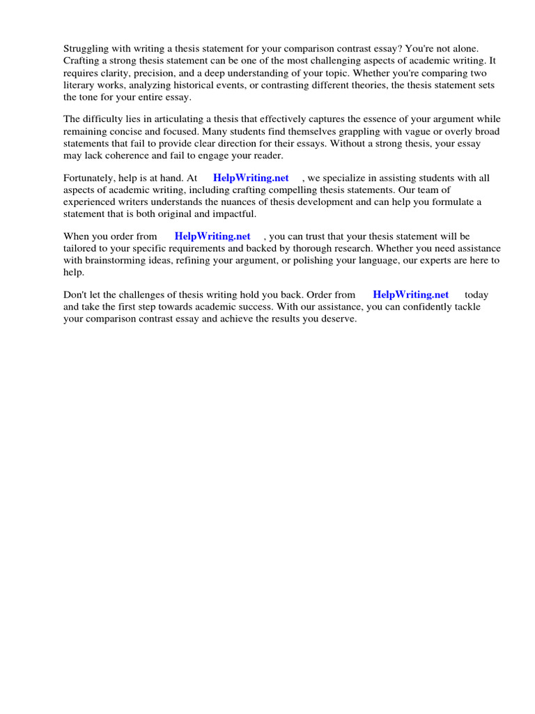 Writing A Thesis Statement For A Comparison Contrast Essay | PDF ...