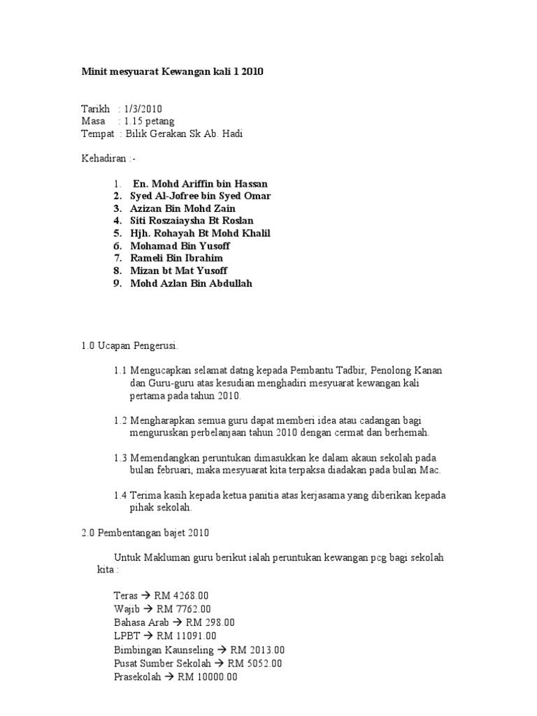 Minit Mesyuarat Kewangan Kali 1 2010  PDF