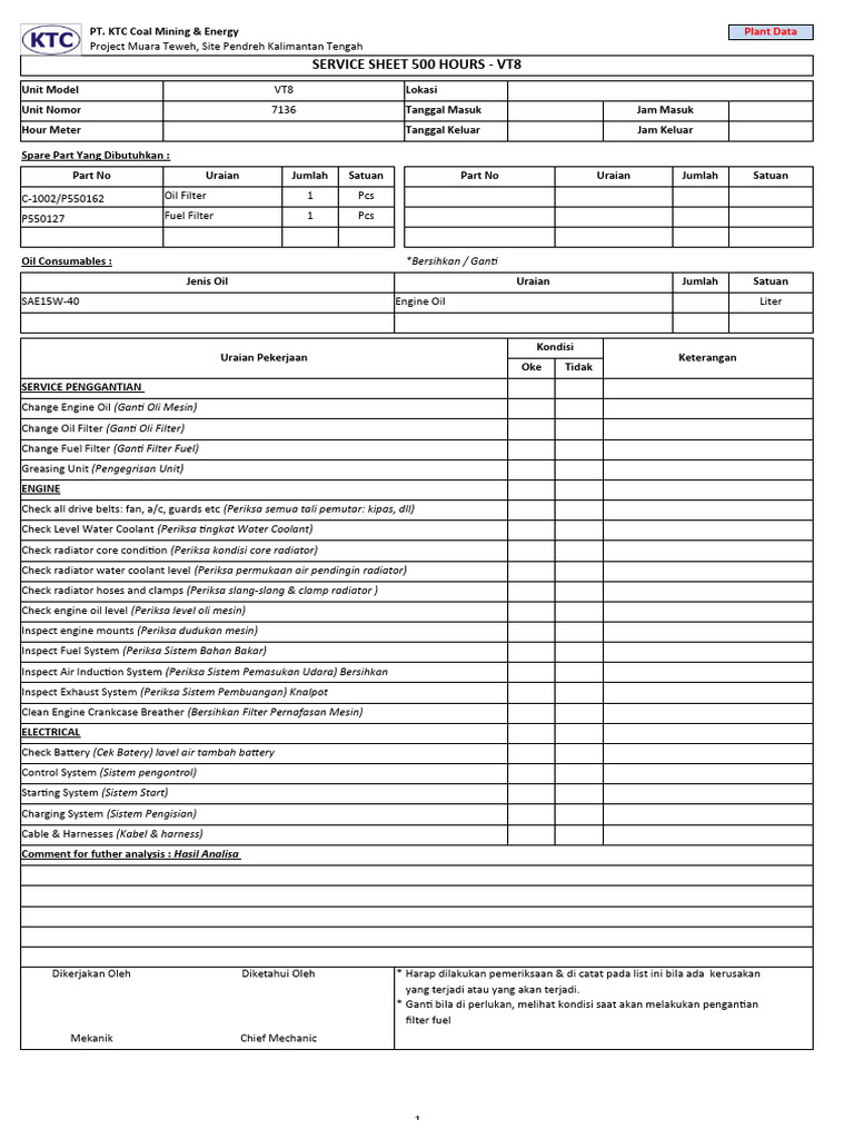 Laporan Servis Generac VT8 500-4000 Jam | PDF