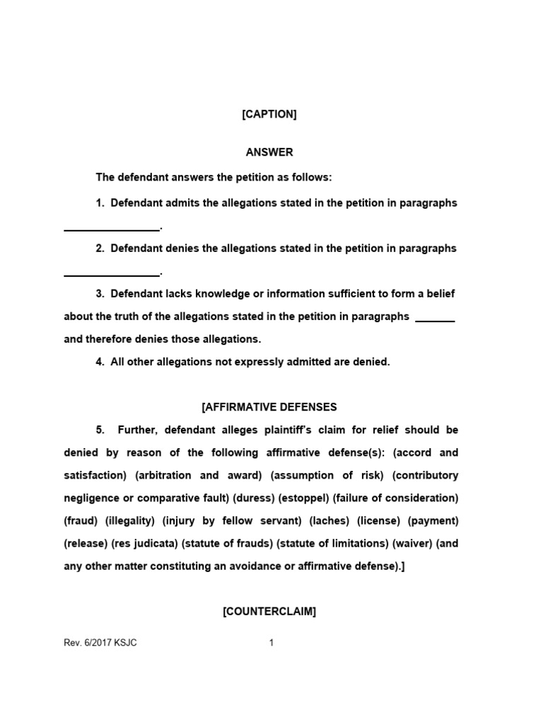 Defendant's Legal Answer & Defenses | PDF | Affirmative Defense | Civil ...