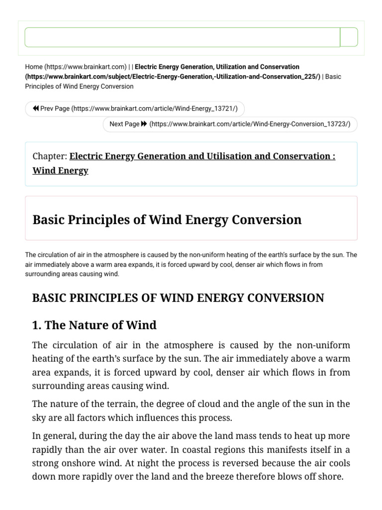 Principles of Wind Energy Conversion | PDF | Wind Turbine | Atmosphere ...