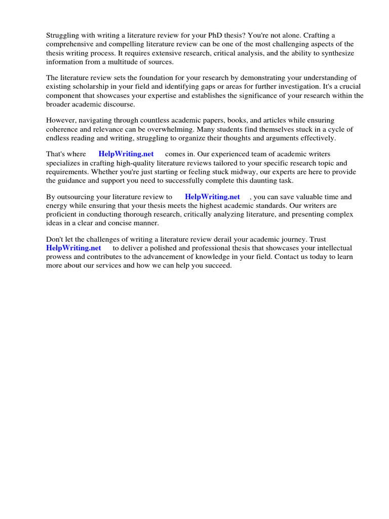 PHD Thesis Literature Review Writing | PDF | Thesis | Literature Review