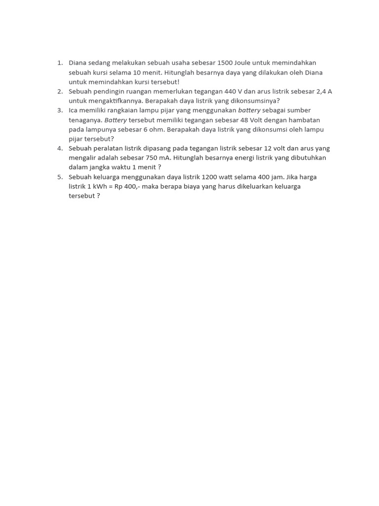 Soal Energi dan Daya Listrik Kelas 12 | PDF | Ilmu Sosial | Griya & Taman