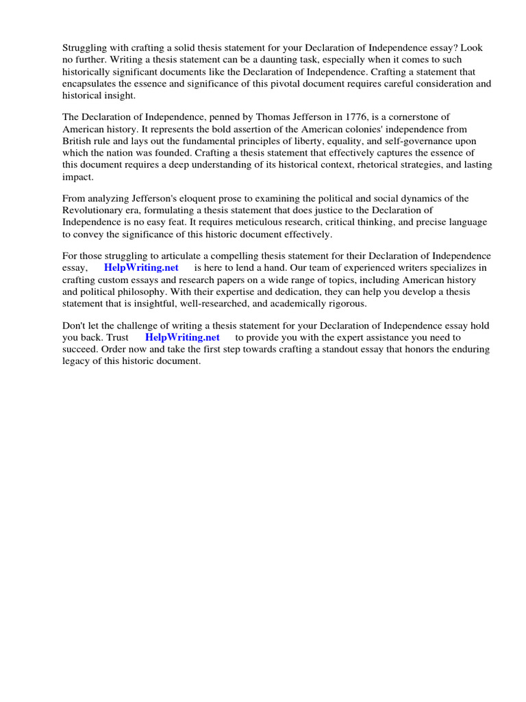 thesis statement declaration of independence