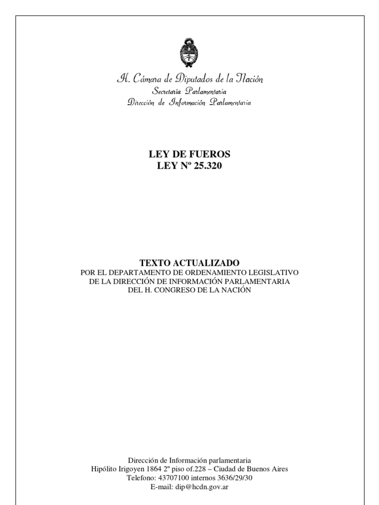 Ley de Fueros PDF Inmunidad parlamentaria Justicia