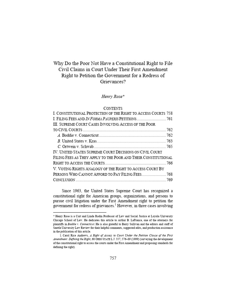 Why Do The Poor Not Have A Constitutional Right To File Civil Cla | PDF ...