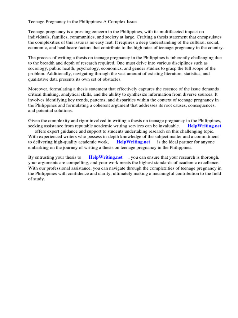 Teenage Pregnancy in the Philippines Thesis Statement PDF Teenage Pregnancy Adolescence