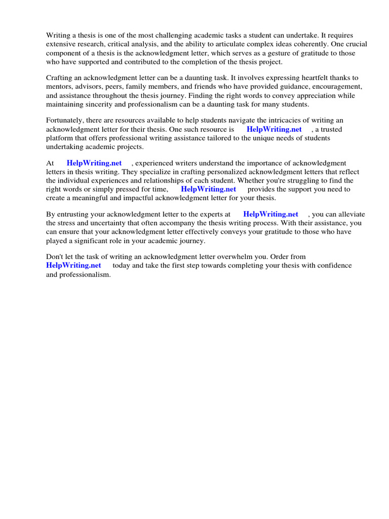 Acknowledgement Letter Thesis Sample | PDF | Thesis | Gratitude