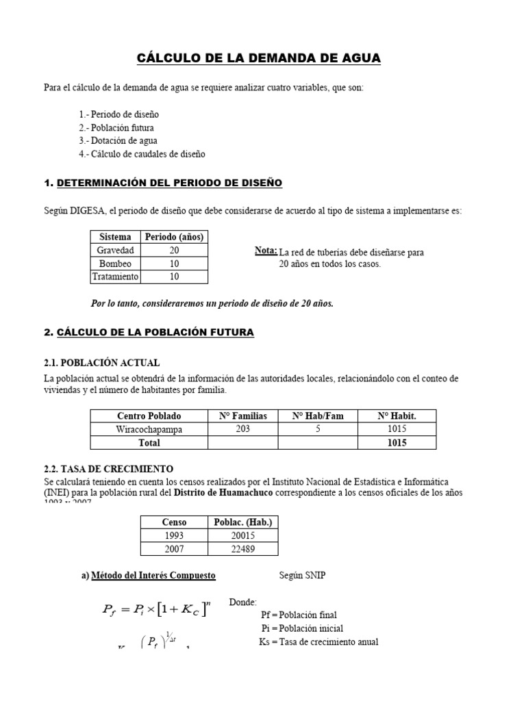 Cálculo de Demanda de Agua Potable | PDF | Hidrología | Ciencias de la ...