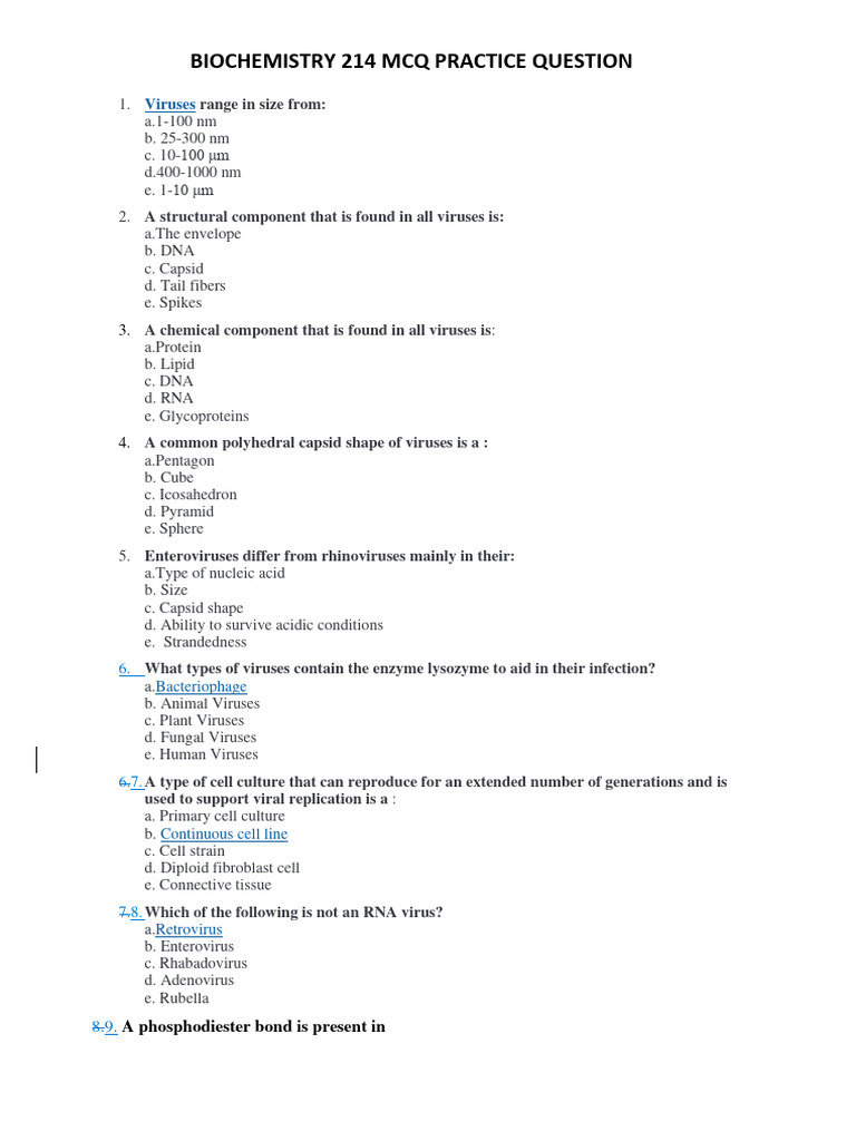 Biochemistry 214 MCQ Practice Questions | PDF | Cell Membrane | Nucleotides