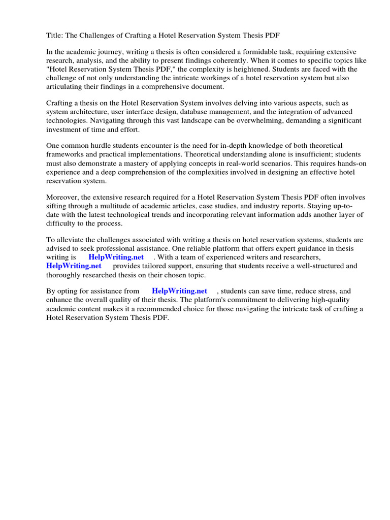 Online Hotel Reservation System Thesis