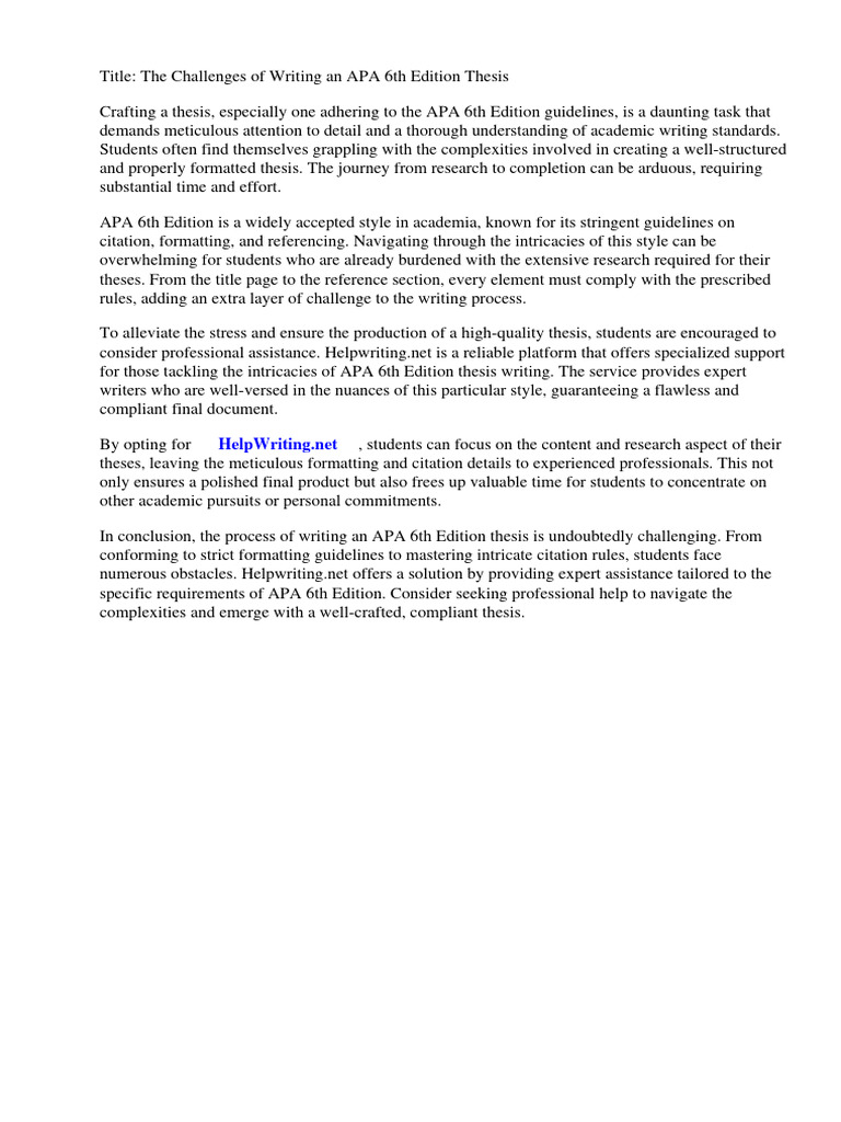 Apa 6th Edition Thesis Writing | PDF | Apa Style | Thesis